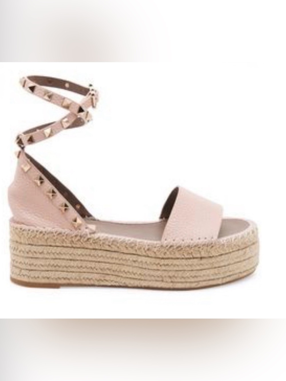 Valentino Garavani Blush Pink Studded Espadrille Platform Sandal